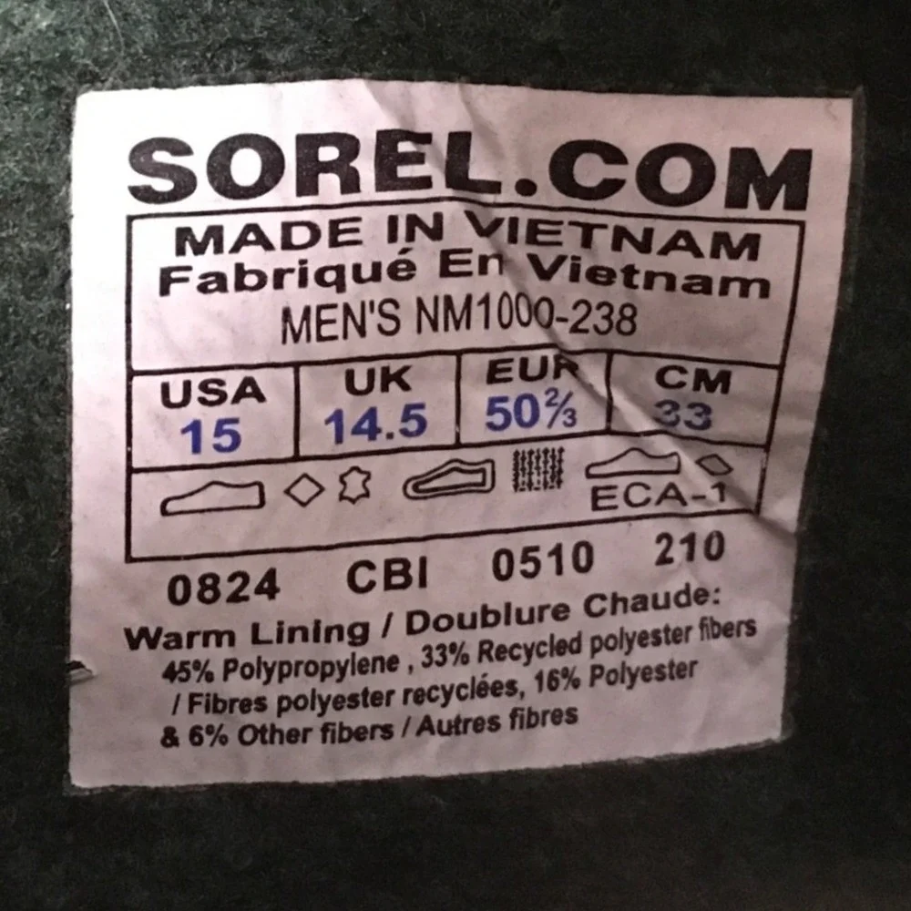 Sorel Caribou Men's Snow Winter Boots Duck Leather Sherpa Lining‎ Size 15